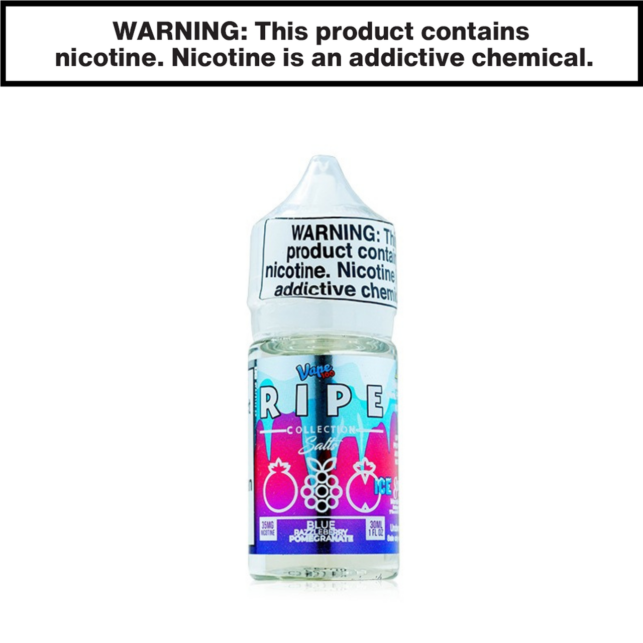 Blue Razzleberry Pomegranate Ice Vape 100 Ripe Ejuice 30mL Salt Nic