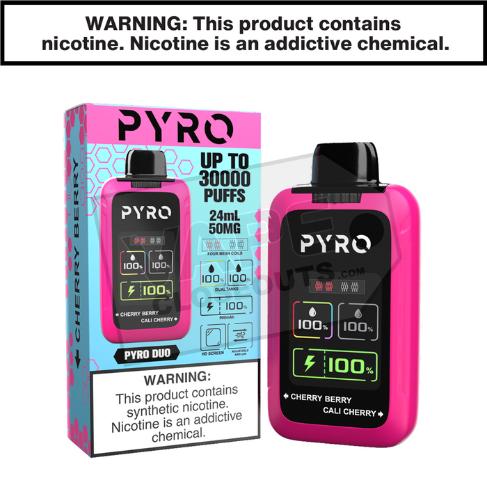 Cherry Berry + Cali Cherry Pyro Duo 30K Disposable Vape Cherry Berry + Cali Cherry Pyro Duo 30K Disposable Vape