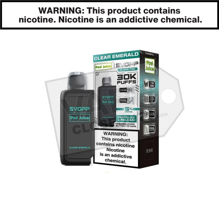 Clear Emerald Pod Juice X SVOPP 30K Disposable Vape Pod Clear Emerald Pod Juice X SVOPP 30K Disposable Vape Pod