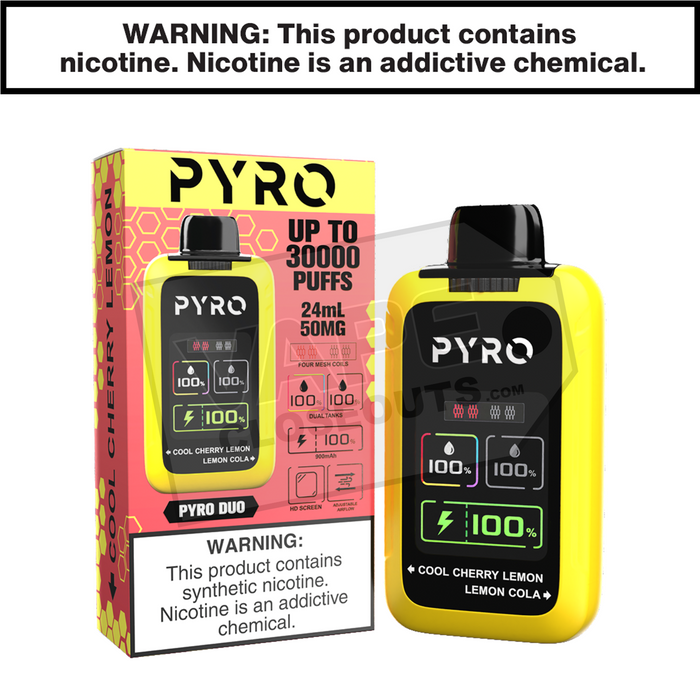 Cool Cherry Lemon+ Lemon Cola Pyro Duo 30K Disposable Vape Cool Cherry Lemon+ Lemon Cola Pyro Duo 30K Disposable Vape