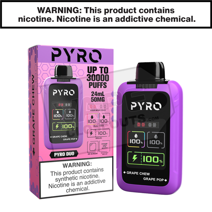 Grape Chew + Grape Bop Pyro Duo 30K Disposable Vape Grape Chew + Grape Bop Pyro Duo 30K Disposable Vape