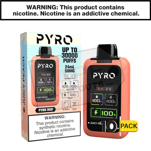  Juicy Peach Peach Ice pyro duo disposable vape 30000 30k puffs 10 pack