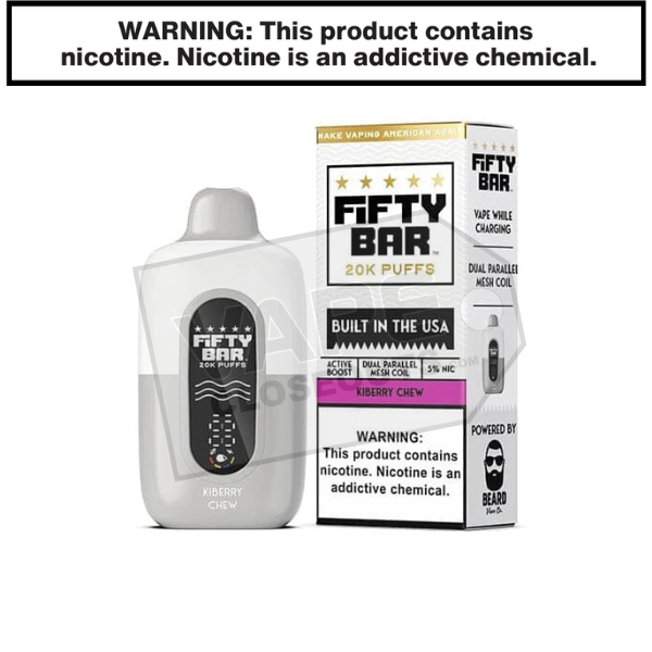 gray bar vape Kiberry Chew Fifty Bar V2 20K Disposable Vape