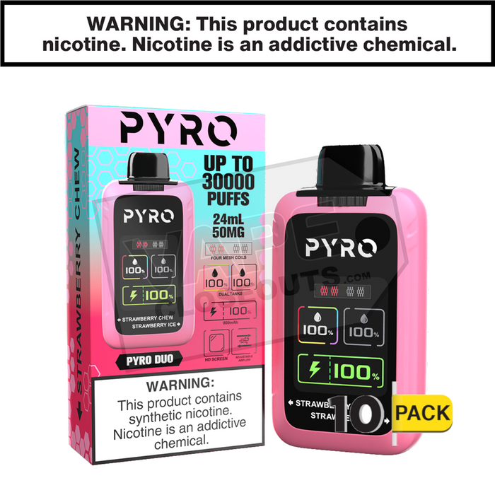 lost vape orion bar strawberry chew Strawberry Chew + Strawberry Ice Pyro Duo 30K Disposable Vape