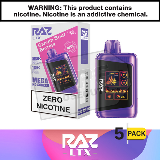 Bangin Sour Berries RAZ LTX 25K Zero Nicotine Disposable Vape 5 pack