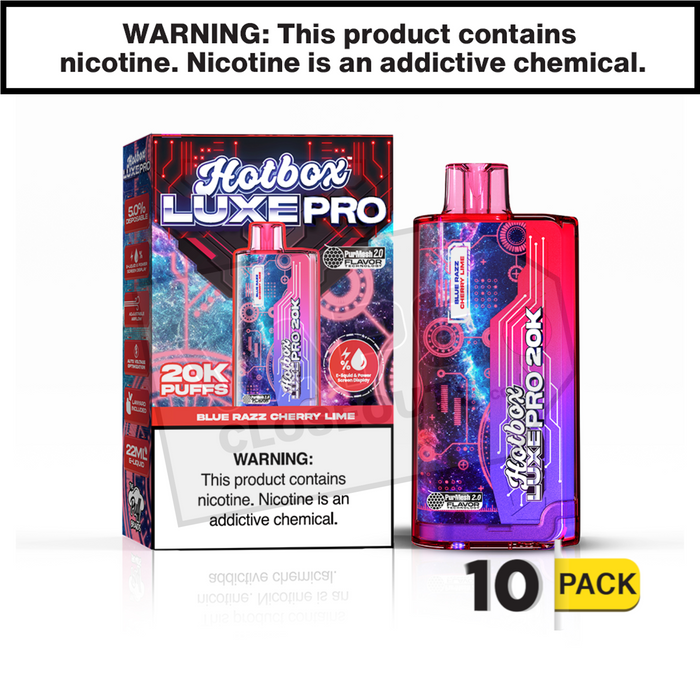 Blue Razz Cherry Lime Hotbox Luxe Pro 20K Disposable Vape 10 pack