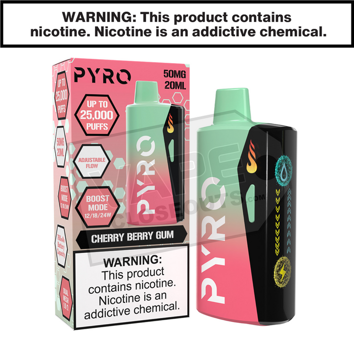 cherry berry vape flavor Cherry Berry Gum Pyro Boost 25K Disposable Vape