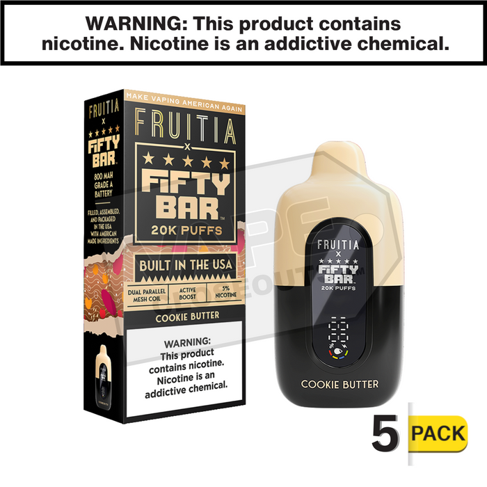 Cookie Butter Fifty Bar Fruitia 20K Disposable Vape Cookie Butter Fifty Bar Fruitia 20K Disposable Vape