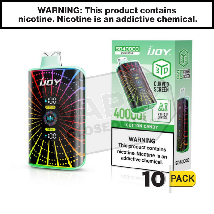 Cotton Candy iJoy Bar SD40000 Disposable Vape
10 pack