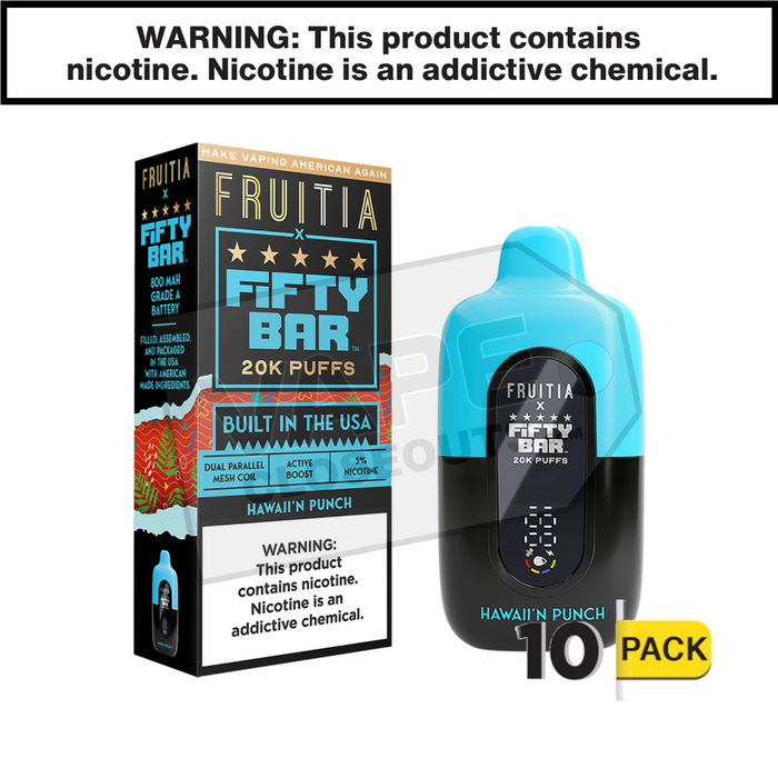 American Made Disposable Nicotine Vapes Hawaii'n Punch Fifty Bar Fruitia 20K Disposable Vape american made American Made Disposable Nicotine Vapes Hawaii'n Punch Fifty Bar Fruitia 20K Disposable Vape american made