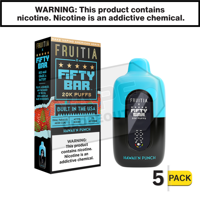 Hawaii'n Punch Fifty Bar Fruitia 20K Disposable Vape Hawaii'n Punch Fifty Bar Fruitia 20K Disposable Vape