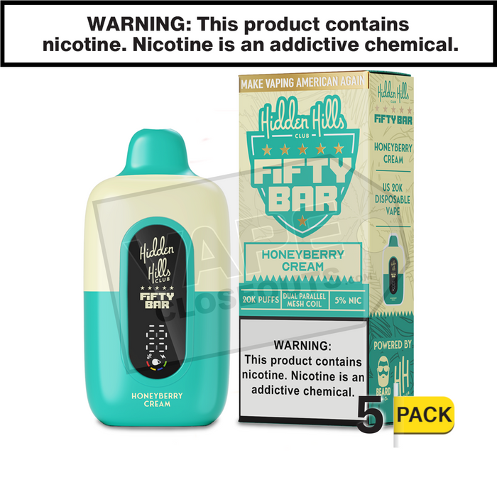 hidden hills disposable vape Honeyberry Cream Fifty Bar 20K Hidden Hills Disposable Vape