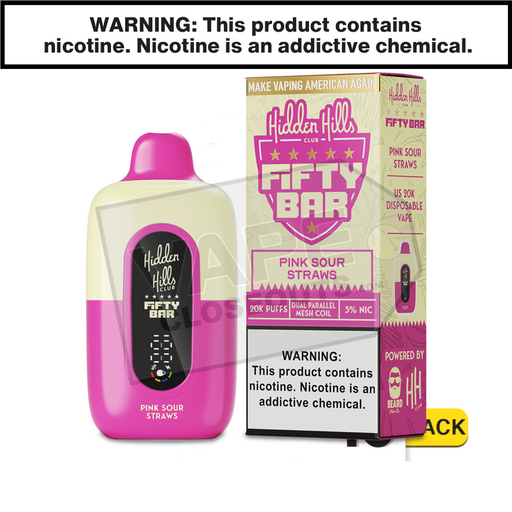 Pink Sour Straws Fifty Bar Hidden Hills Disposable Vape 10 Pack