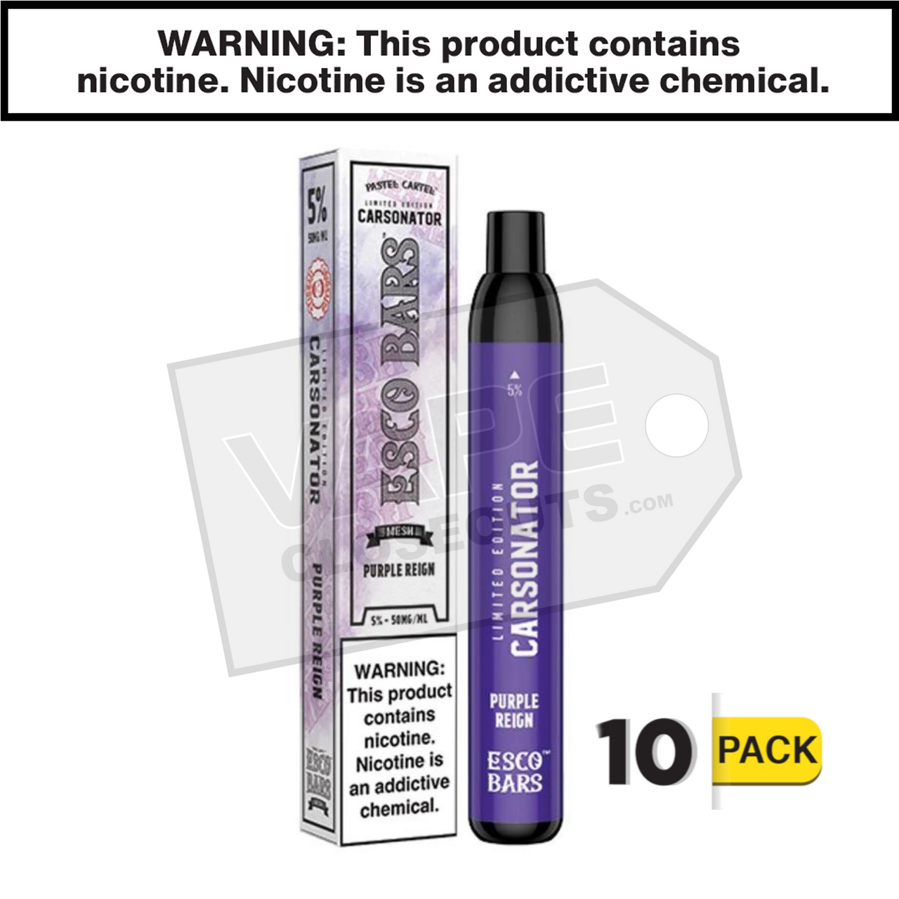 Purple Reign Carsonator Esco Bars 2500 Puff Disposable Vape 10 Pack