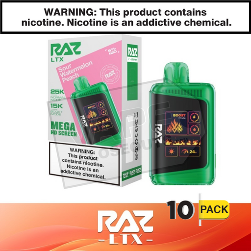Sour Watermelon Peach RAZ LTX 25K Disposable Vape 10 Pack