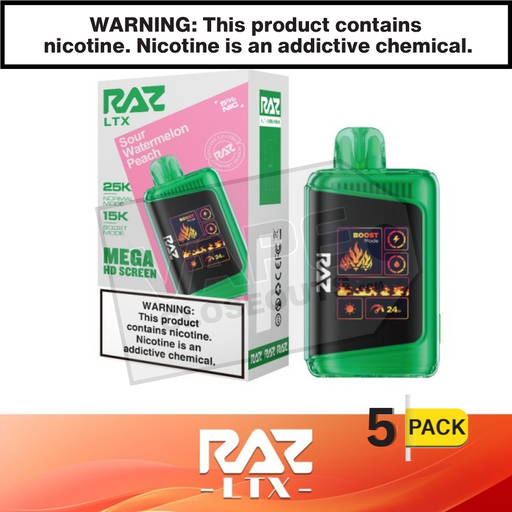 Sour Watermelon Peach RAZ LTX 25K Disposable Vape 5 Pack