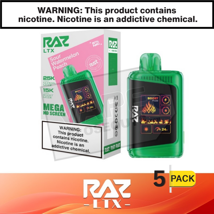 Sour Watermelon Peach RAZ LTX 25K Disposable Vape 5 Pack