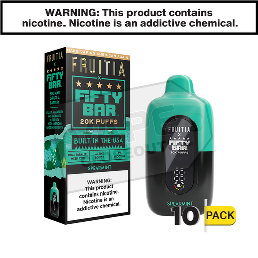 Spearmint Fifty Bar Fruitia 20K Disposable Vape 10 pack
