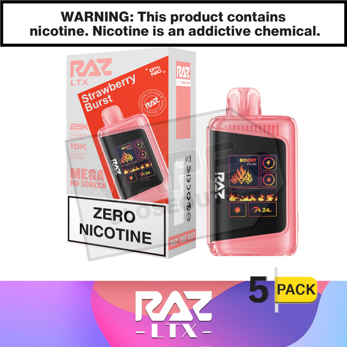 Strawberry Burst RAZ LTX 25K Zero Nicotine Disposable Vape 5 pack