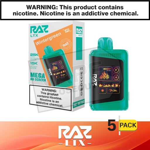 Wintergreen RAZ LTX 25K Disposable Vape 5 Pack